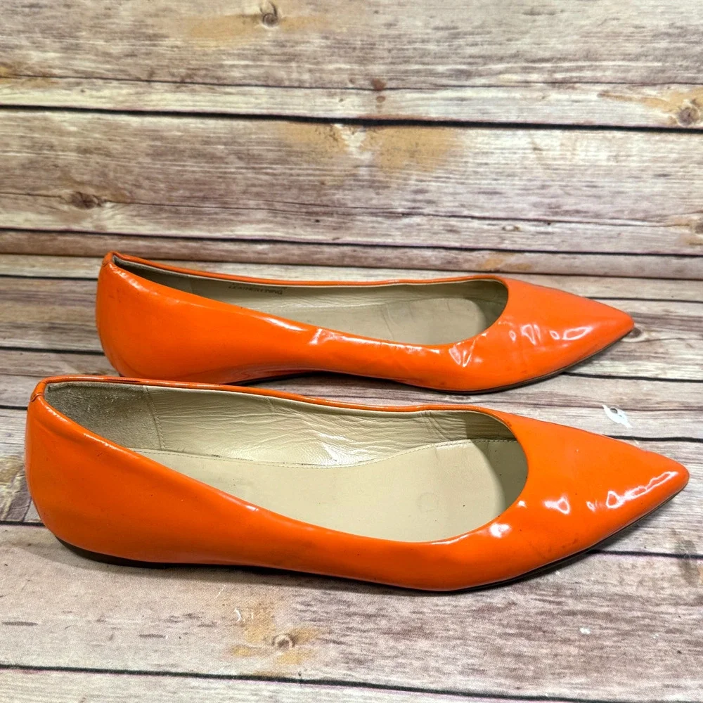 J.Crew Womens Bright Orange Patent Leather Point To Flat Shoes Made In Italy 9